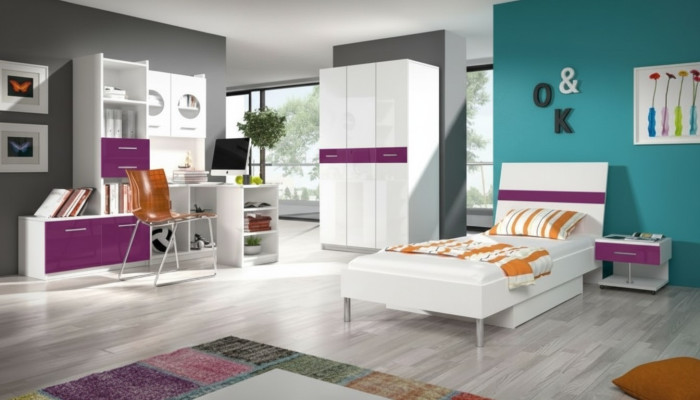 Purple bedroom youth room set modern wardrobe table 5-piece set.