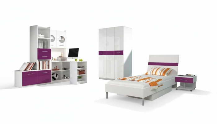 Purple bedroom youth room set modern wardrobe table 5-piece set.
