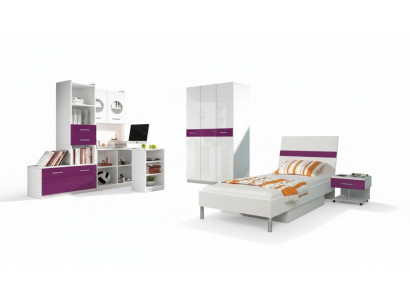 Purple bedroom youth room set modern wardrobe table 5-piece set.