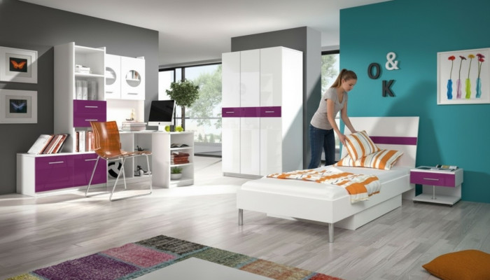 Regal closet bookshelf for children's room teen room white purple high gloss