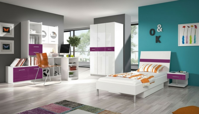 Regal closet bookshelf for children's room teen room white purple high gloss