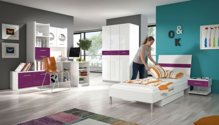 Wardrobe Wardrobes Wardrobe High Gloss Wardrobes Children's Room Purple New