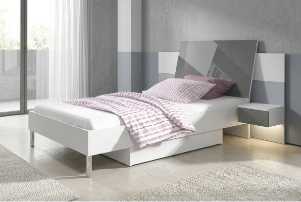 Children's room bed, bedroom beds, single bed, single, youth room, gray, wood