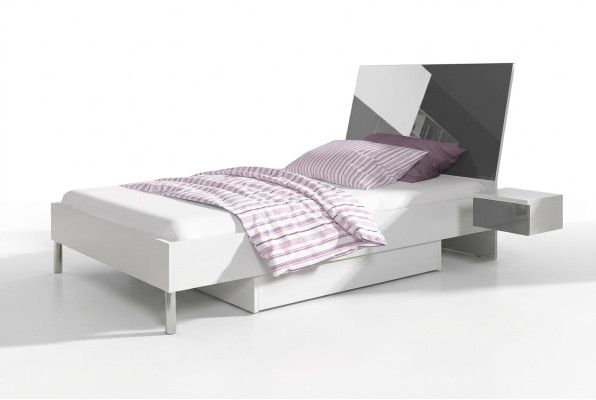 Children's room bed, bedroom beds, single bed, single, youth room, gray, wood