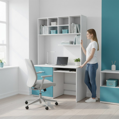 Office desk with drawers, PC desk, modern style, 2-piece desk cabinet tables