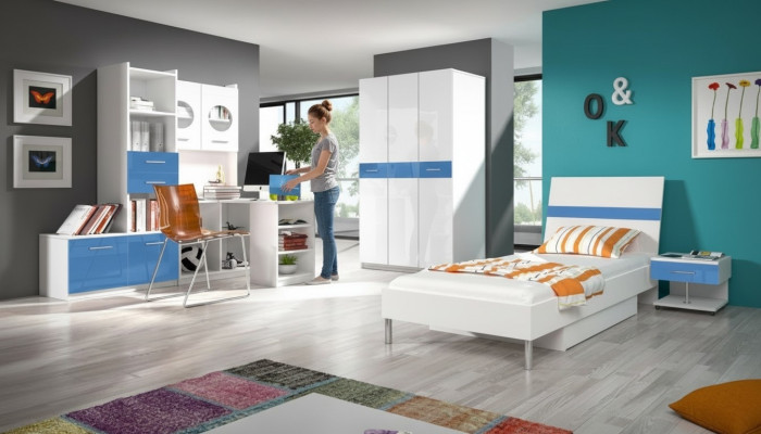 Bed + bedside table bedroom teen room children's room furniture set 2-piece. Blue
