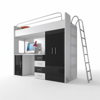 Black bunk bed wood loft bed girl high-gloss desk cabinet
