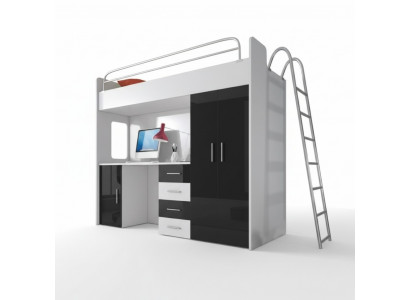 Black bunk bed wood loft bed girl high-gloss desk cabinet