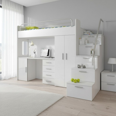 Children's room bunk bed white table cabinet multifunctional loft bed