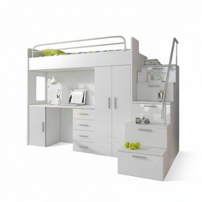 Children's room bunk bed white table cabinet multifunctional loft bed