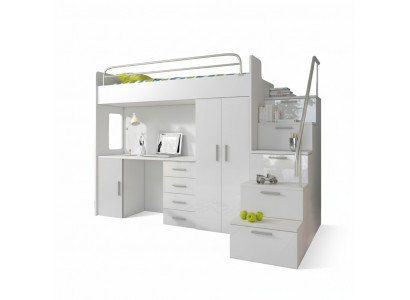 Children's room bunk bed white table cabinet multifunctional loft bed