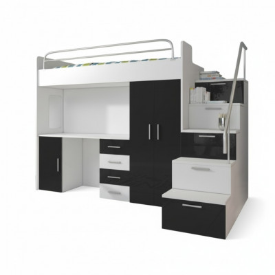 Bunk bed black table cabinet multifunction loft bunk bed children’s room