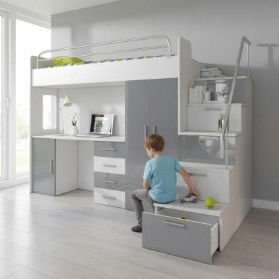 Bunk bed gray table wardrobe multifunction loft bed children's room