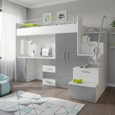 Bunk bed gray table wardrobe multifunction loft bed children's room