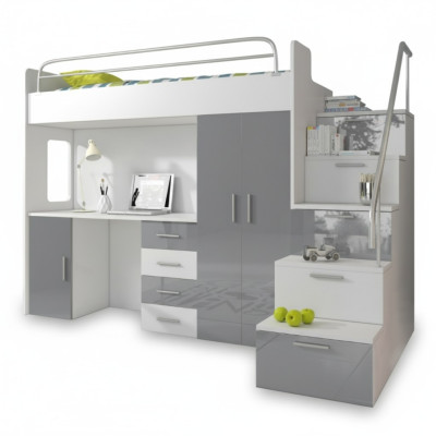 Bunk bed gray table wardrobe multifunction loft bed children's room