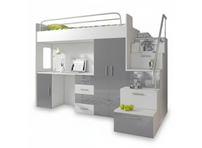 Bunk bed gray table wardrobe multifunction loft bed children's room