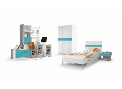 Children's Room Turquoise Modern Wardrobe Dresser Wood Table Bedroom Youth 5-piece Set