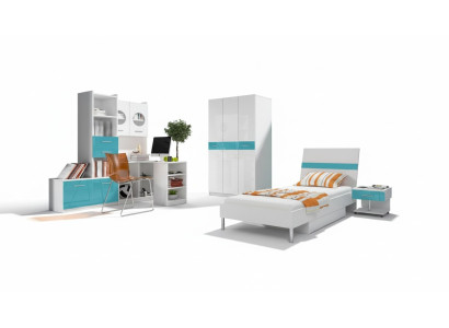 Bed + Nightstand Bedroom Youth room Children's room Set Furniture Blue 2-piece.