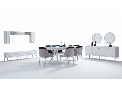 Designer Essgruppe 8tlgl Esstisch Stuhl Kommode Spiegel Esstische Holz moderen