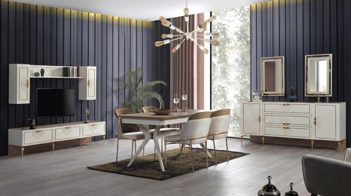 Dining room set, dining table, 4x chair, sideboard group, table, 8-piece set