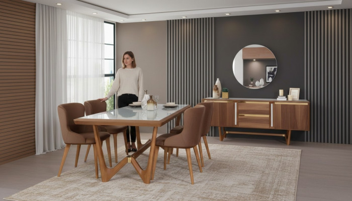 Dining table set 6-piece suite new dining table 4x chairs chair dining room set