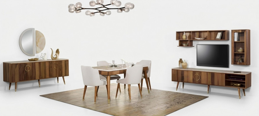 Modern table set complete dining suite with 6 chairs, 7-piece dining room.