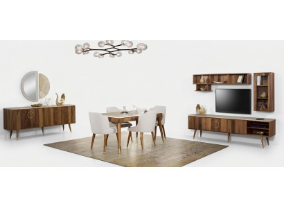 Modern table set complete dining suite with 6 chairs, 7-piece dining room.