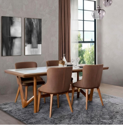 Luxury Set Dining Room Dining Table Chair Table Tables Chairs Wood Design 5 pcs New