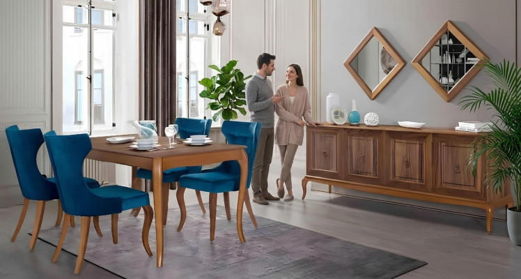 Complete set dining table 4x chairs dining room set dining group wooden table tables 6-piece.