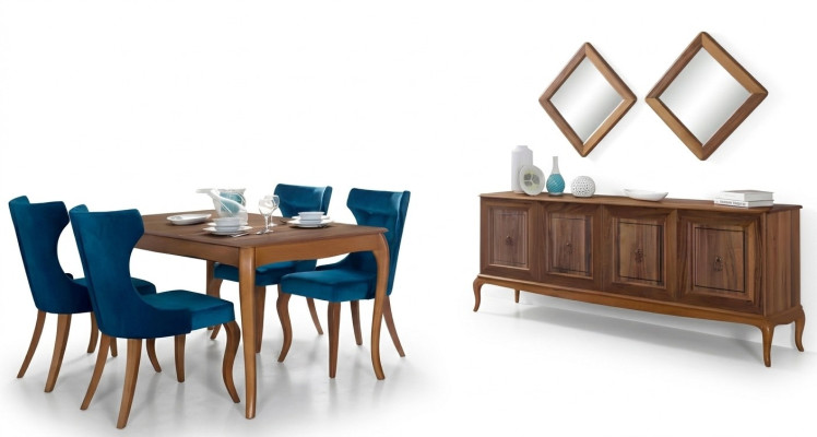 Complete set dining table 4x chairs dining room set dining group wooden table tables 6-piece.