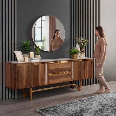 Sideboard Cabinet Set Italian Furniture 2-piece. Wooden Wardrobe Cabinet with Mirror