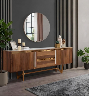 Sideboard Cabinet Set Italian Furniture 2-piece. Wooden Wardrobe Cabinet with Mirror