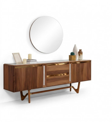 Sideboard Cabinet Set Italian Furniture 2-piece. Wooden Wardrobe Cabinet with Mirror