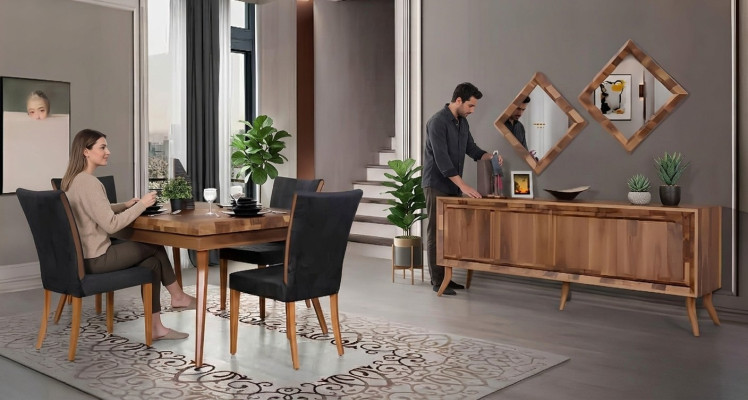 Dining room set, dining table, 4 chairs, sideboard, tables, wood design group, 6-piece set