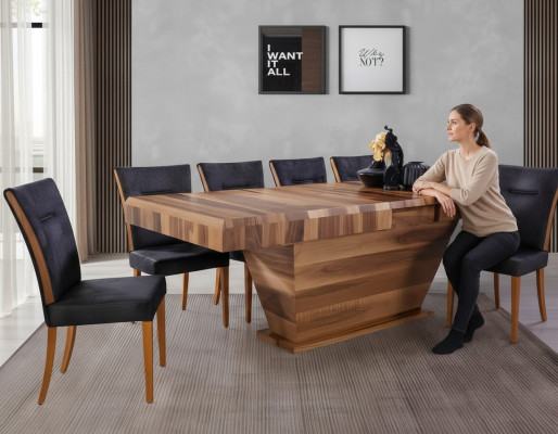 Table + 6 Chair Set Upholstery 7-piece New Designer Wood Dining Living Room Set