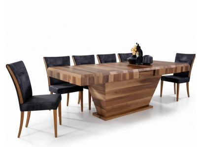 Table + 6 Chair Set Upholstery 7-piece New Designer Wood Dining Living Room Set