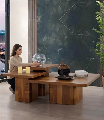 Wooden Coffee Table Set 3-piece. Table Sets Living Room Sofa Wood Tables Furniture