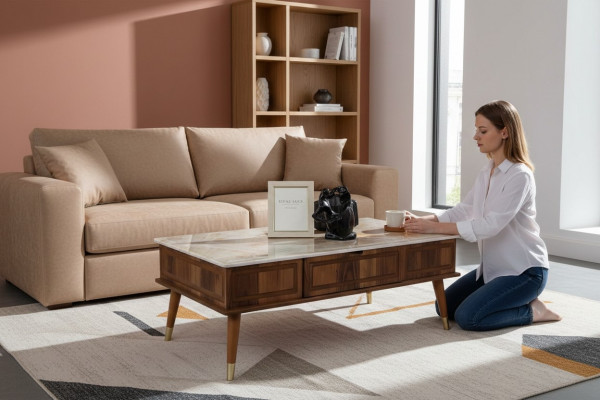 Design Coffee Table Living Room Stone Look Table Side Table Tables 160x68cm