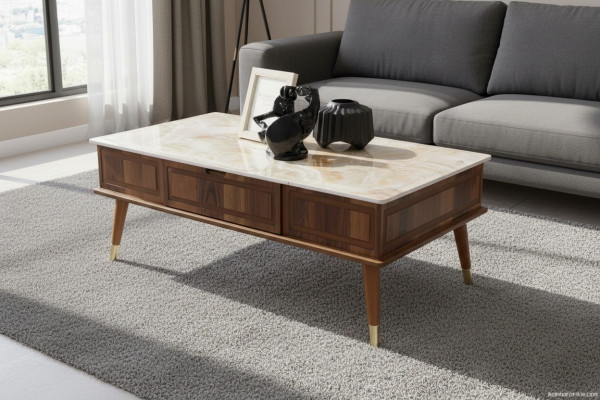 Design Coffee Table Living Room Stone Look Table Side Table Tables 160x68cm