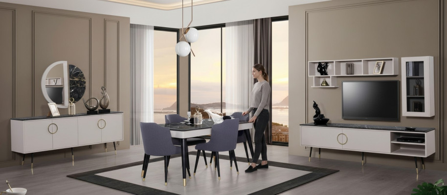 Complete Dining Set 7-piece. Dining Room Sideboard Set Modern Table 4x Chairs RTV