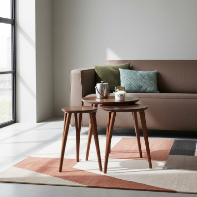 Wooden tables side table set coffee table flower stand 3-piece.