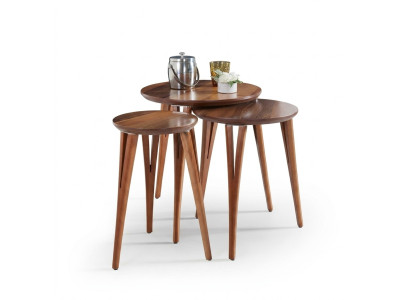 Wooden tables side table set coffee table flower stand 3-piece.