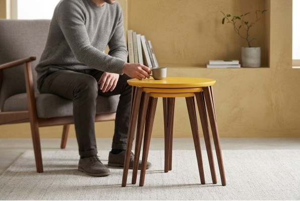 Wooden tables side tables plant stand set side table coffee table 3-piece set.