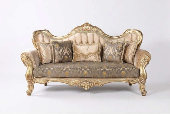 Chesterfield Baroque Three-seater Couch Furniture Sofa Fabric Gold Sofas