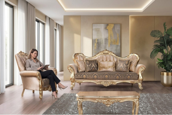 Chesterfield Sofa Set Couch Upholstered Furniture Baroque Rococo Table 3-piece