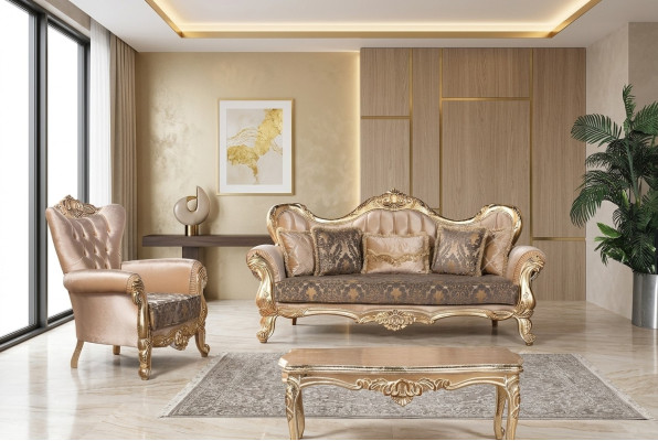 Chesterfield Sofa Set Couch Upholstered Furniture Baroque Rococo Table 3-piece