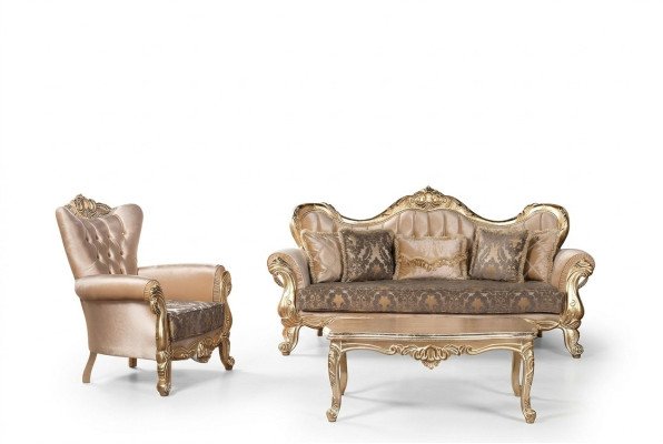 Chesterfield Sofa Set Couch Upholstered Furniture Baroque Rococo Table 3-piece