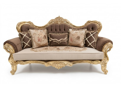 Chesterfield Baroque Three-Seater Couch Sofa Upholstery Fabric Gold Furniture