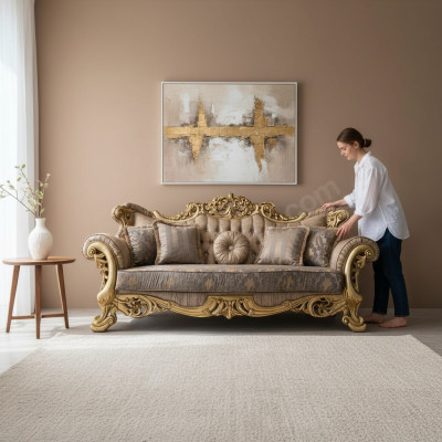 Chesterfield Baroque Three-Seater Couch Furniture Sofa Sofas Fabric Gold