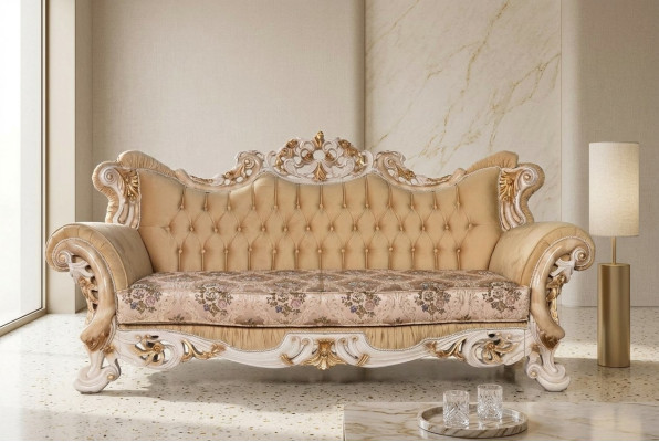Chesterfield Baroque Three-Seater Couch Furniture Sofa Sofas Fabric Beige